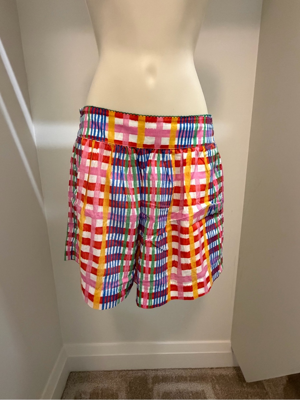 High-Waist Multicolor Check Summer Shorts